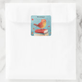 Editable Bird on Books Bookplate Sticker スクエアシール (バッグ)