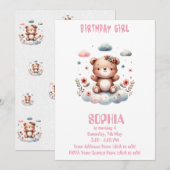 Editable Birthday Girl Teddy Bear Invitation 🧸💖 招待状 (正面/裏面)