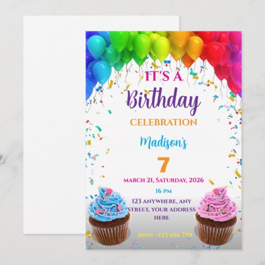Editable Birthday Invitation (正面/裏面)