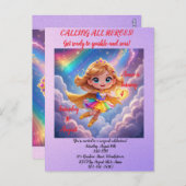 Editable Birthday Invitation – Superheroine Theme ポストカード (正面/裏面)