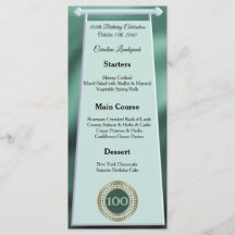 Editable Birthday Menu 100th Green Glitter