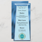 Editable Birthday Menu 100th Teal Blue Glitter メニュー (正面/裏面)