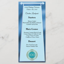 Editable Birthday Menu 100th Teal Blue Glitter