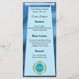 Editable Birthday Menu 100th Teal Blue Glitter メニュー