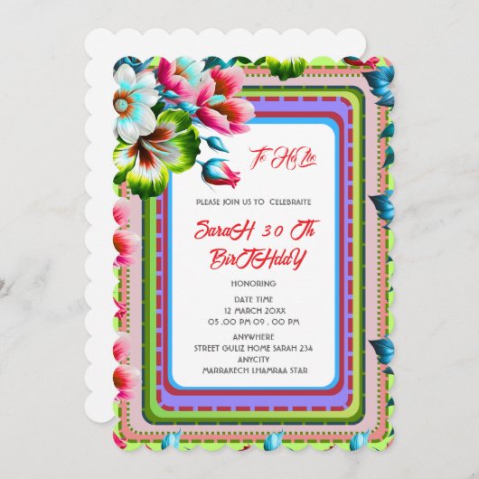 Editable Birthday Party Invi Hand Drawn  Invitatio 招待状 (正面/裏面)