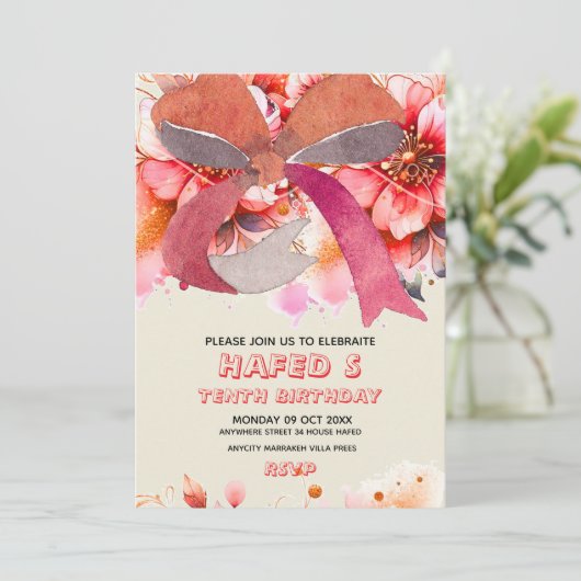 Editable Birthday tenth  Coquette Pink Bow Birthda 招待状 (スタンド正面)