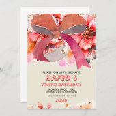 Editable Birthday tenth  Coquette Pink Bow Birthda 招待状 (正面/裏面)