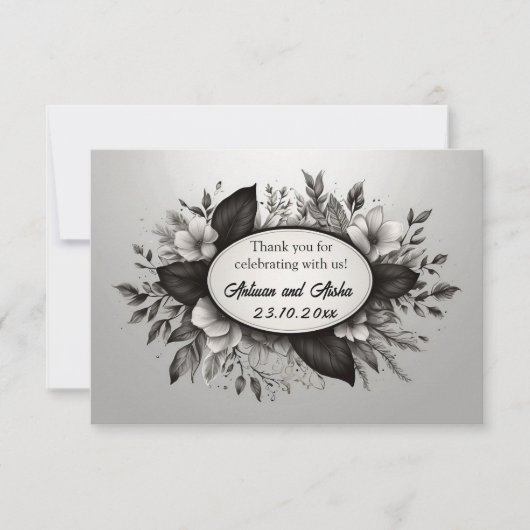 Editable Black and White Floral Notecard 招待状 (正面)