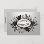 Editable Black and White Floral Notecard 招待状 (正面/裏面)