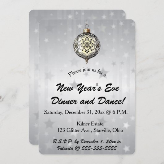 Editable Black and White Ornament Stars Background 招待状 (正面/裏面)