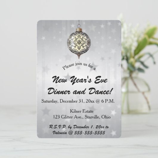 Editable Black and White Ornament Stars Background 招待状 (スタンド正面)