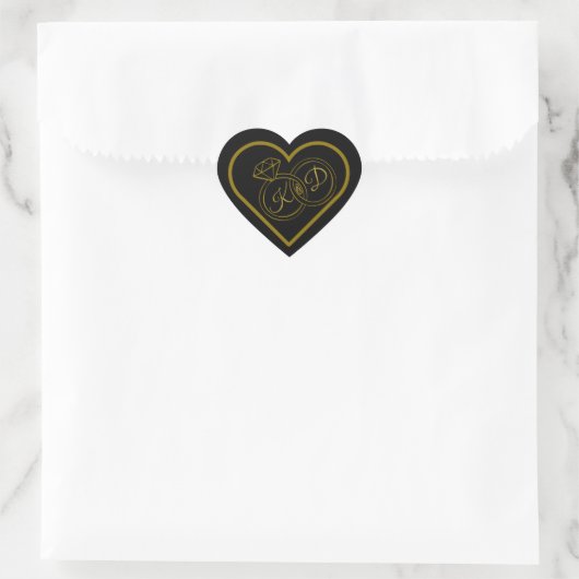 Editable Black Gold Engagement Envelope Seal ハートシール (バッグ)