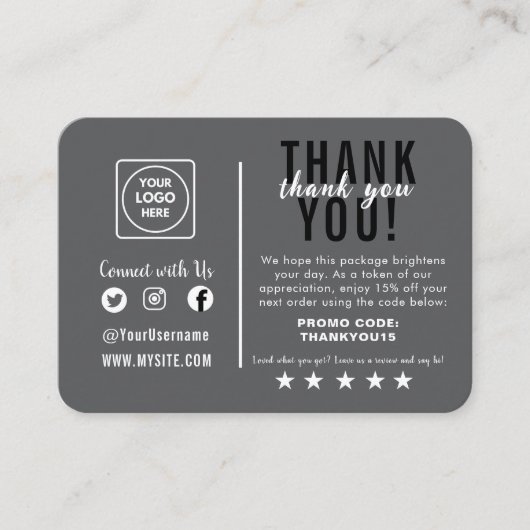 Editable Black Luxury Thank You Note Card エンクロージャーカード (正面)