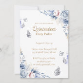 Editable Blue and Gold Quinceañera Invitation 招待状 (正面)