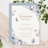 Editable Blue and Gold Quinceañera Invitation 招待状