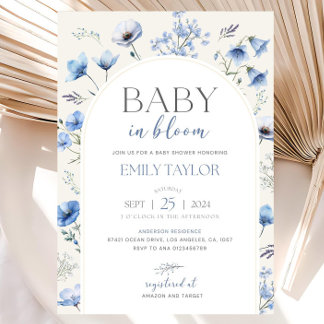 Editable Blue Baby In Bloom Baby Shower Invitation 招待状