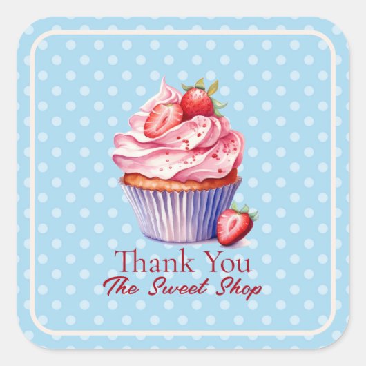 Editable Blue Bakery Thank You  | Cupcake Logo スクエアシール (正面)