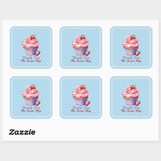 Editable Blue Bakery Thank You  | Cupcake Logo スクエアシール (シート)