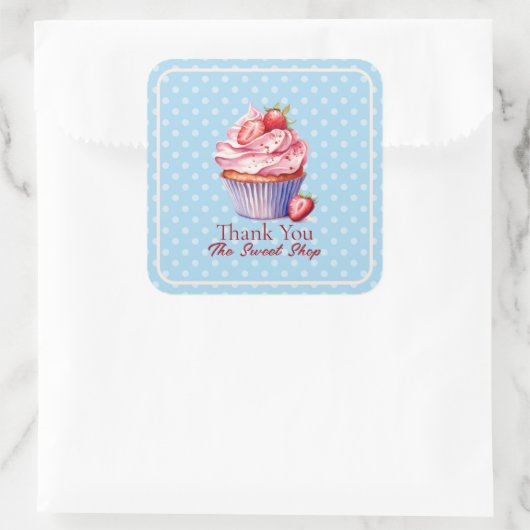 Editable Blue Bakery Thank You  | Cupcake Logo スクエアシール (バッグ)