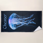 Editable Blue Jellyfish ビーチタオル (正面)