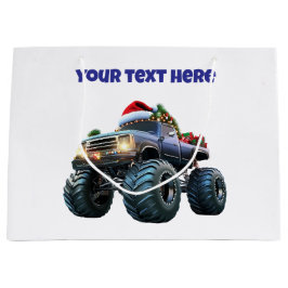 Editable Blue Monster Truck Christmas Gift Bag ラージペーパーバッグ