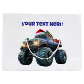 Editable Blue Monster Truck Christmas Gift Bag ラージペーパーバッグ (裏面)