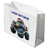 Editable Blue Monster Truck Christmas Gift Bag ラージペーパーバッグ (裏面アングル)