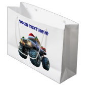 Editable Blue Monster Truck Christmas Gift Bag ラージペーパーバッグ (正面アングル)