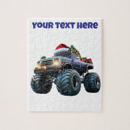 Editable Blue Monster Truck Christmas Puzzle  ジグソーパズル