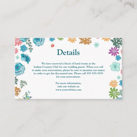 Editable Blue Roses Wedding Details エンクロージャーカード (正面)