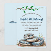 Editable Blue Snake Birthday 招待状 (正面/裏面)