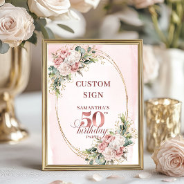 Editable Blush Pink Greenery 50 Birthday Tabletop ポスター