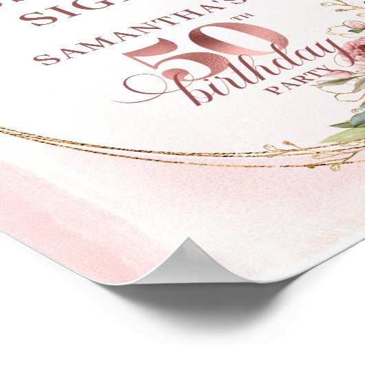 Editable Blush Pink Greenery 50 Birthday Tabletop ポスター (角)
