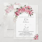Editable Blush Rose Floral Frame Wedding 招待状 (正面/裏面)
