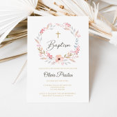 Editable Boho Floral Girl Baptism Invitation 招待状