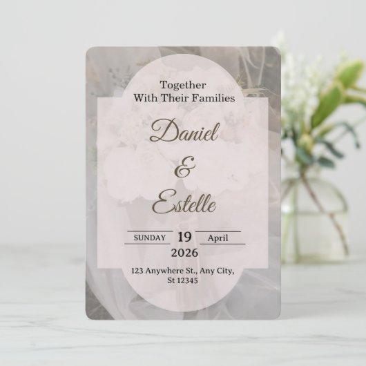 Editable Boho Neutral Wedding Invitation Template 招待状 (スタンド正面)