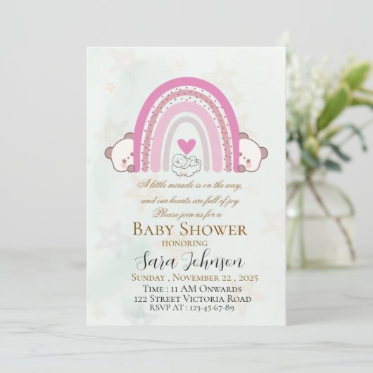 Editable Boho Rainbow Baby Shower Invitation 招待状 (スタンド正面)