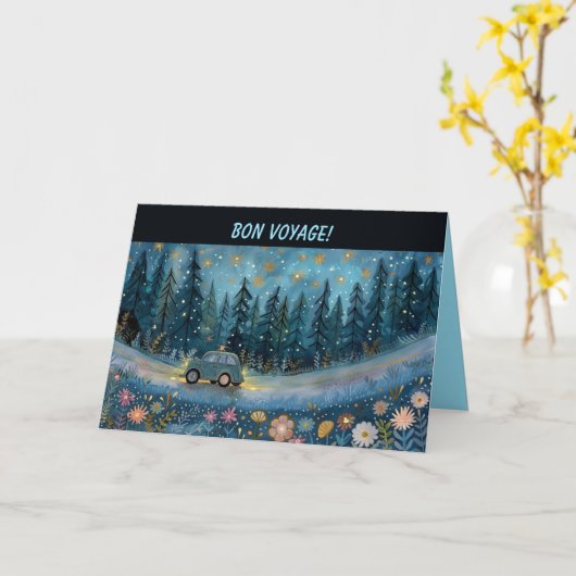 Editable Bon Voyage Car and Flowers カード (黄色い花)