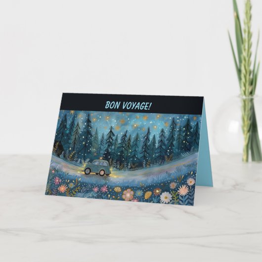Editable Bon Voyage Car and Flowers カード (正面)