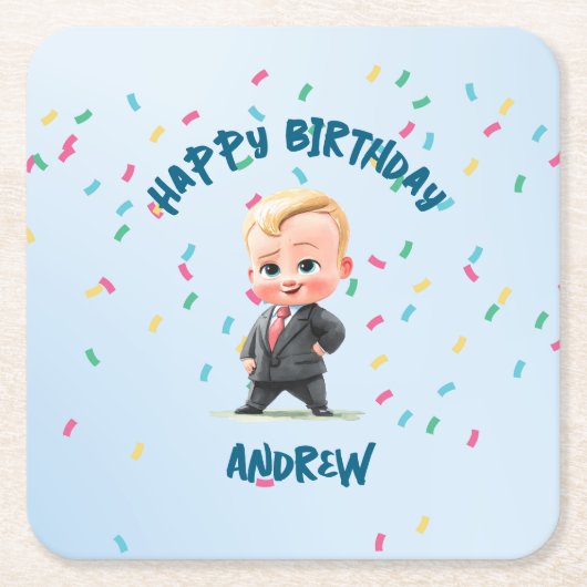 Editable Boss Baby Paper Coaster スクエアペーパーコースター (正面)