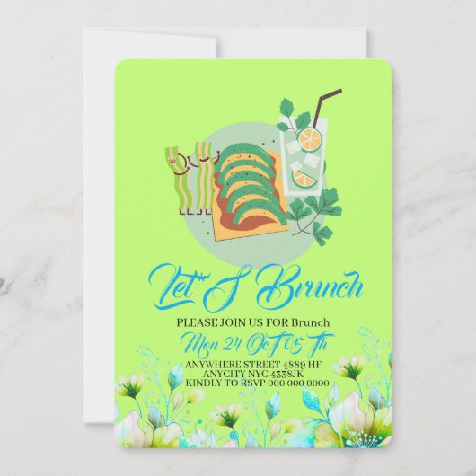 Editable Brunch Invitation, Let's Brunch Invitatio 招待状 (正面)