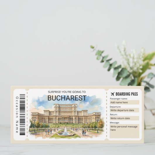 Editable Bucharest Plane Boarding Pass Ticket 招待状 (スタンド正面)