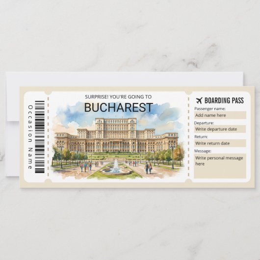 Editable Bucharest Plane Boarding Pass Ticket 招待状 (正面)