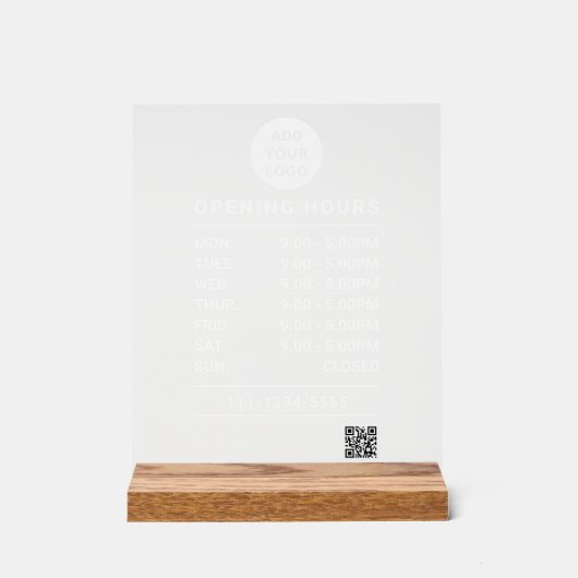 Editable Business Opening Hours logo and qr code アクリルサイン (正面)