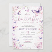 Editable Butterfly Baby Shower Invitation, Pink 招待状 (正面)