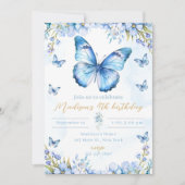 Editable butterfly birthday invitation-blue butter 招待状 (正面)
