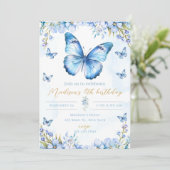 Editable butterfly birthday invitation-blue butter 招待状 (スタンド正面)