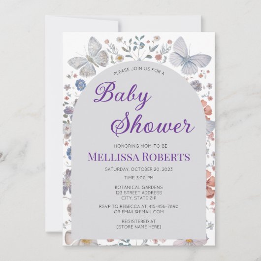 Editable Butterfly Theme Baby Shower Invitation 招待状 (正面)