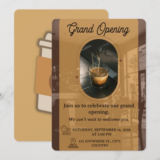 Editable Cafe Opening Invitation Card Design 招待状 (正面/裏面)