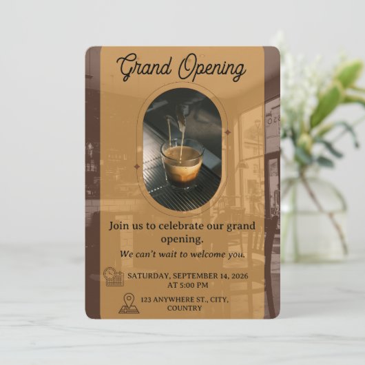 Editable Cafe Opening Invitation Card Design 招待状 (スタンド正面)